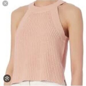 Intermix Pink Knit Halter Tank Top S Sleeveless Ribbed Linen Blend Sweater Y2K